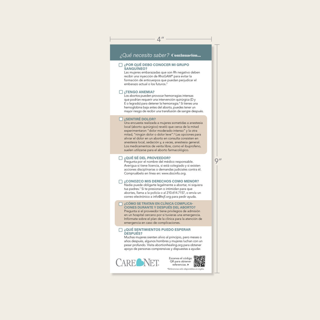 Spanish Informed Decision Checklist Tip Card (Pack of 50)