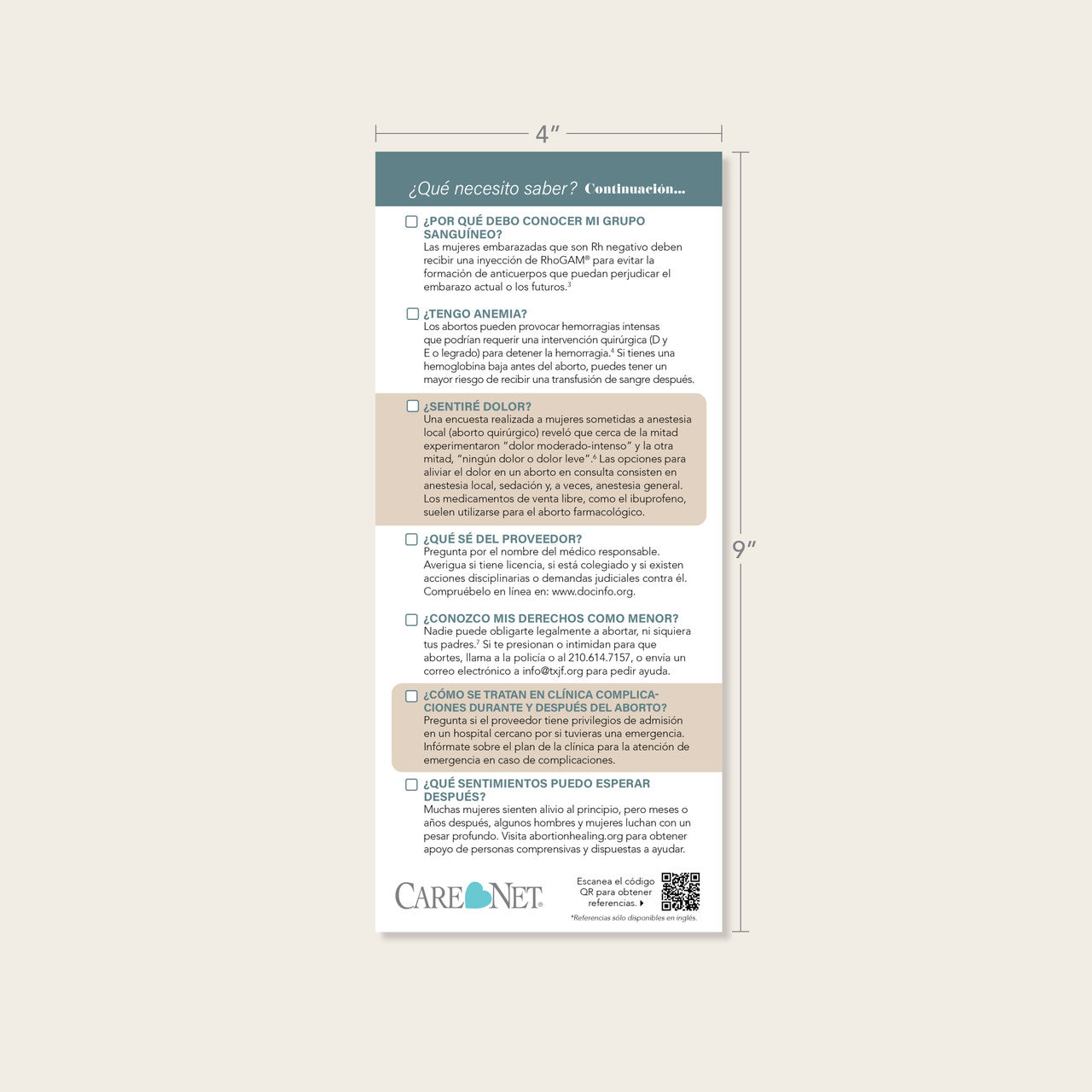 Spanish Informed Decision Checklist Tip Card (Pack of 50)